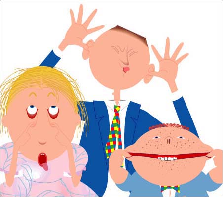 3 children making ugly faces