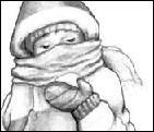 illustration of boy looking at handful of snow