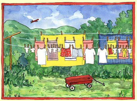 family's clothing hanging on clothesline