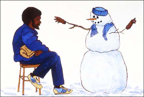 man gazing at snowman